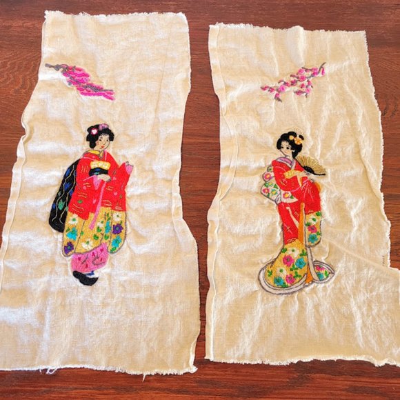 Vintage Other - Vintage 70s Set of 2 Cross Stitch Needlepoint Handmade Asian Geisha Deco